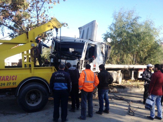 Yoldan Çıkan Tır Ağaçları Devirerek Durabildi