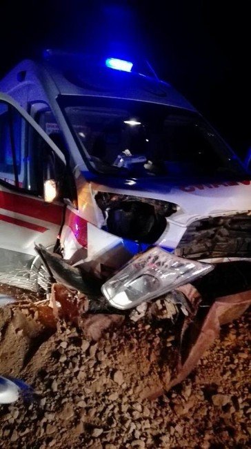 Ambulans Toprak Birikimine Çarptı: 3 Yaralı