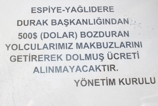 Giresun’un Espiye İlçesinde 500 Dolar Bozdurana Dolmuş Bedava