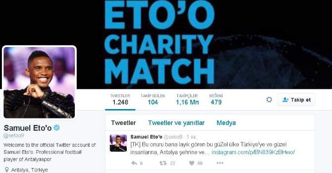 Eto’o’dan 3 Dilde Teşekkür