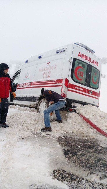 Hastaya Giden Ambulans Yoldan Çıktı, İmdadına Kamyoncu Yetişti