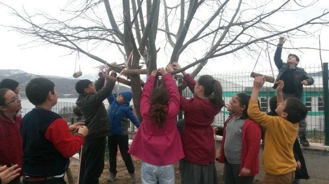 Öğrenciler Ağaçlara Kuş Yemliği Astı