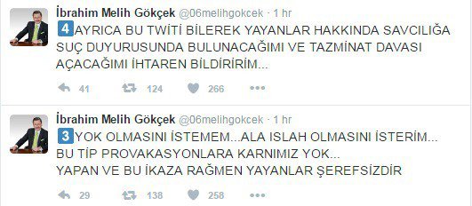 Gökçek’ten “Tweet” Tepkisi