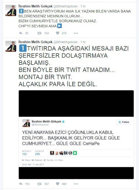 Gökçek’ten “Tweet” Tepkisi