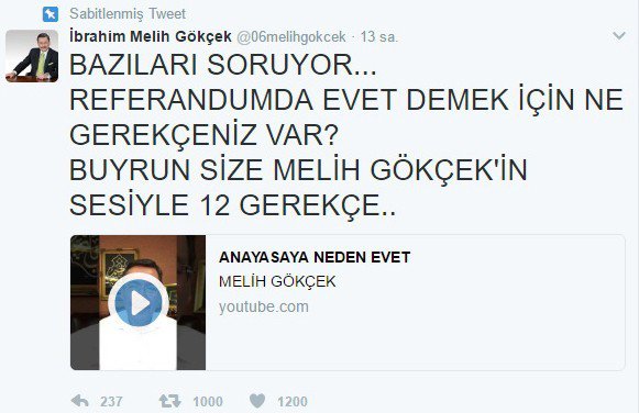 Başkan Gökçek’ten Referandumda "Evet" İçin 12 Gerekçe