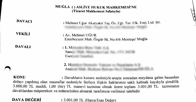 Avukattan Dev Otomotiv Firmasına 1 Liralık Dava