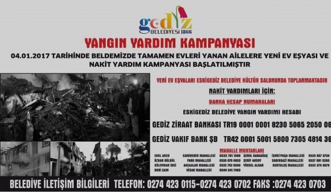 Eskigediz’de Evleri Yanan Aileler İçin Yardım Kampanyası