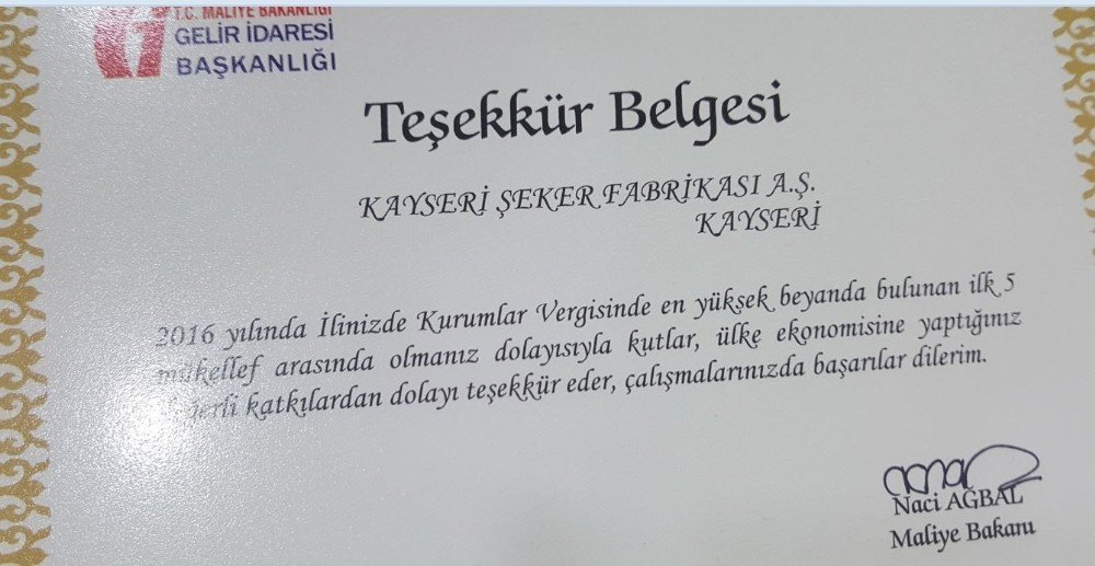 Kayseri Şeker, Kurumlar Vergisinde 2016 Yılında Da Vergi Rekortmeni Oldu