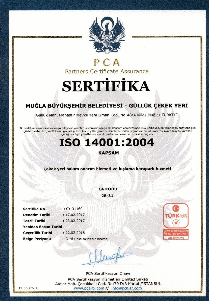 Güllük Çekek Yeri Iso Belgelerini Aldı