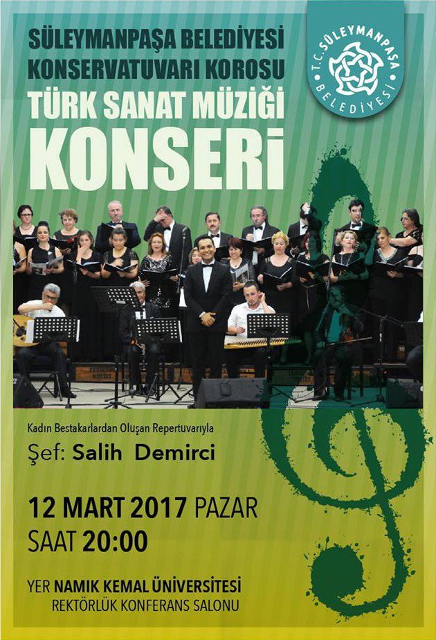 Süleymanpaşa Belediyesi Türk Sanat Müziği Konseri Düzenleyecek