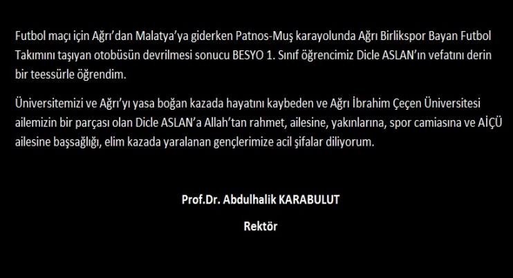 Rektör Prof. Dr. Karabulut’tan, ‘Uçan Kız’ İçin Taziye Mesajı