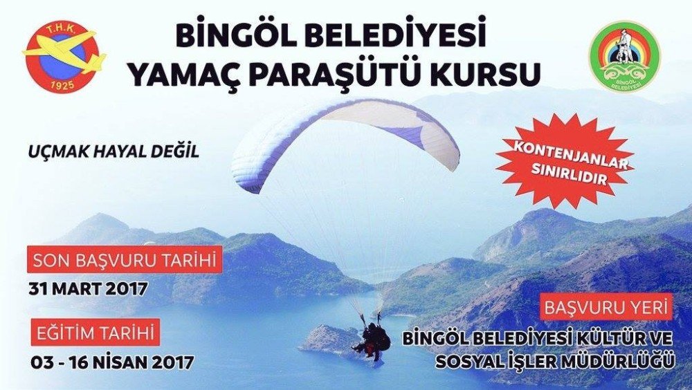 Bingöl’de Ücretsiz Yamaç Paraşütü Kursu Açılıyor