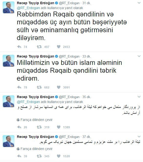 Cumhurbaşkanı Erdoğan, Regaip Kandilini 8 Ayrı Dilde Kutladı