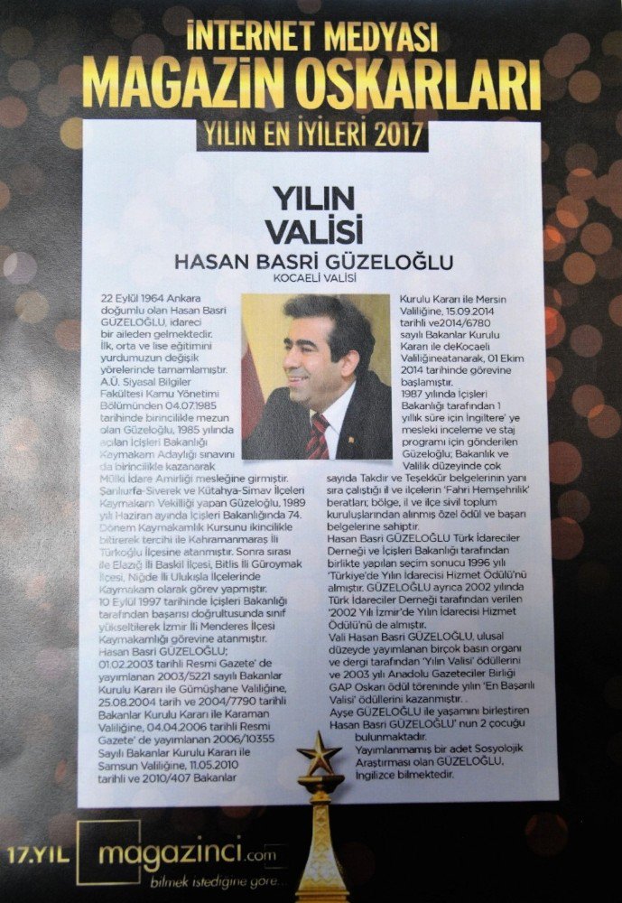 ’Yılın Valisi’ Ödülü Kocaeli Valisi Güzeloğlu’na