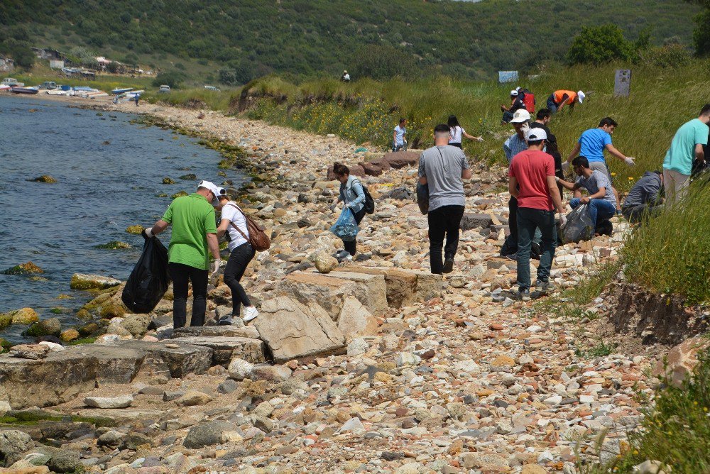 Kyme Antik Kent Bölgesinde 400 Kilo Çöp Toplandı