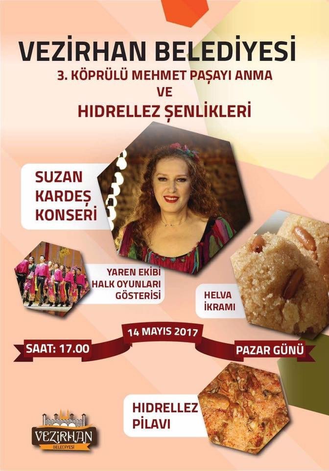 Suzan Kardeş, Vezirhan Halkına Konser Verecek