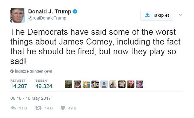 Trump’tan Comey Açıklaması: “Washington’daki Herkesin Güvenini Kaybetti"