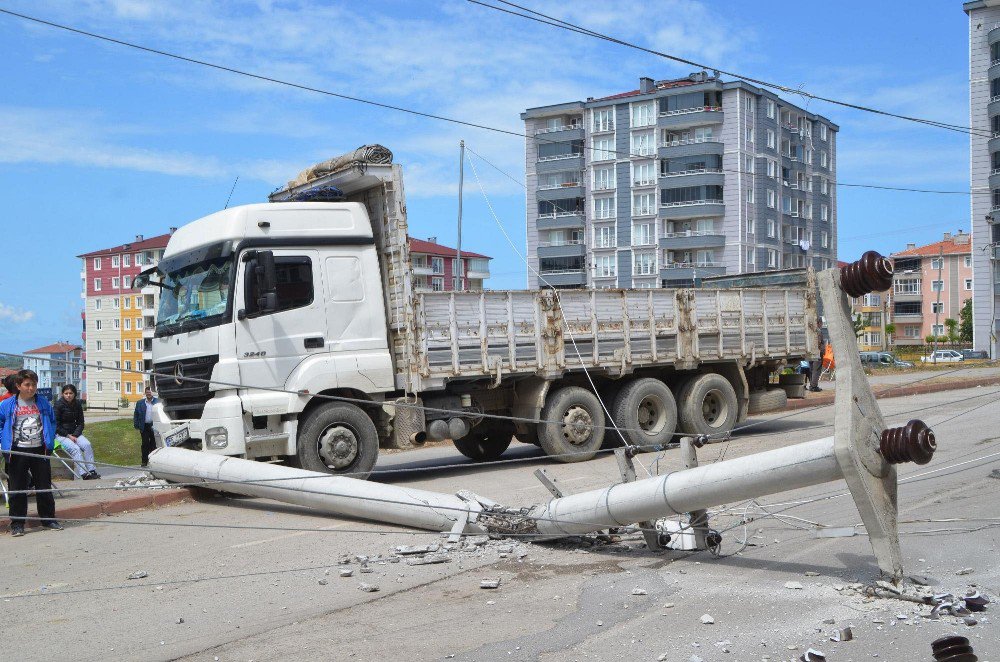 Park Halindeki Kamyon Elektrik Direğini Yıktı