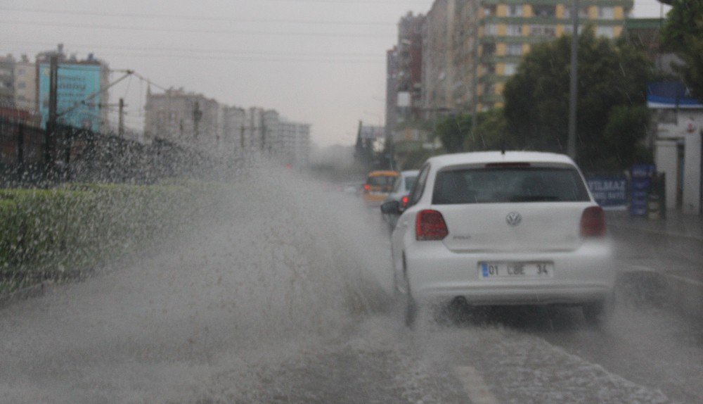 Adana’da Yollar Göle Döndü, Hastane Bahçesindeki Ağaca Yıldırım Düştü