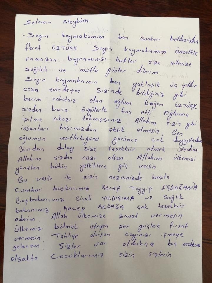 Cezaevindeki Babadan Kaymakama Mektup