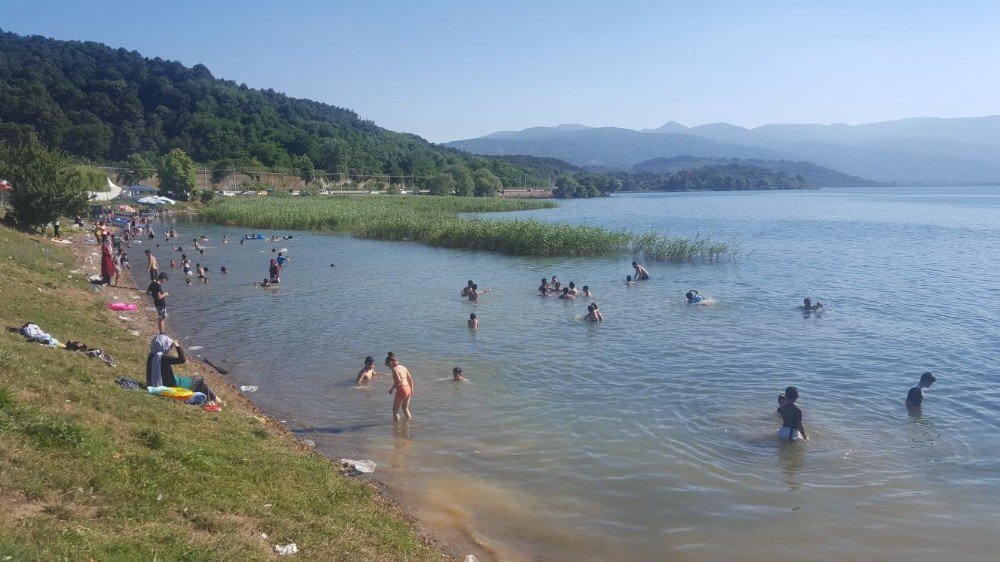 Sapanca Gölü’nde Tehlikeye Aldırış Etmeden Yüzüyorlar