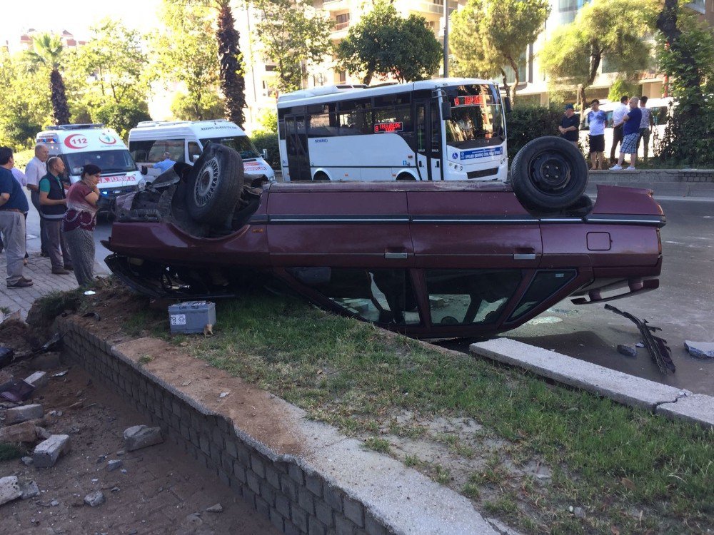 Düz Yolda Takla Atan Otomobilin Sürücüsü Hastaneye Kaldırıldı