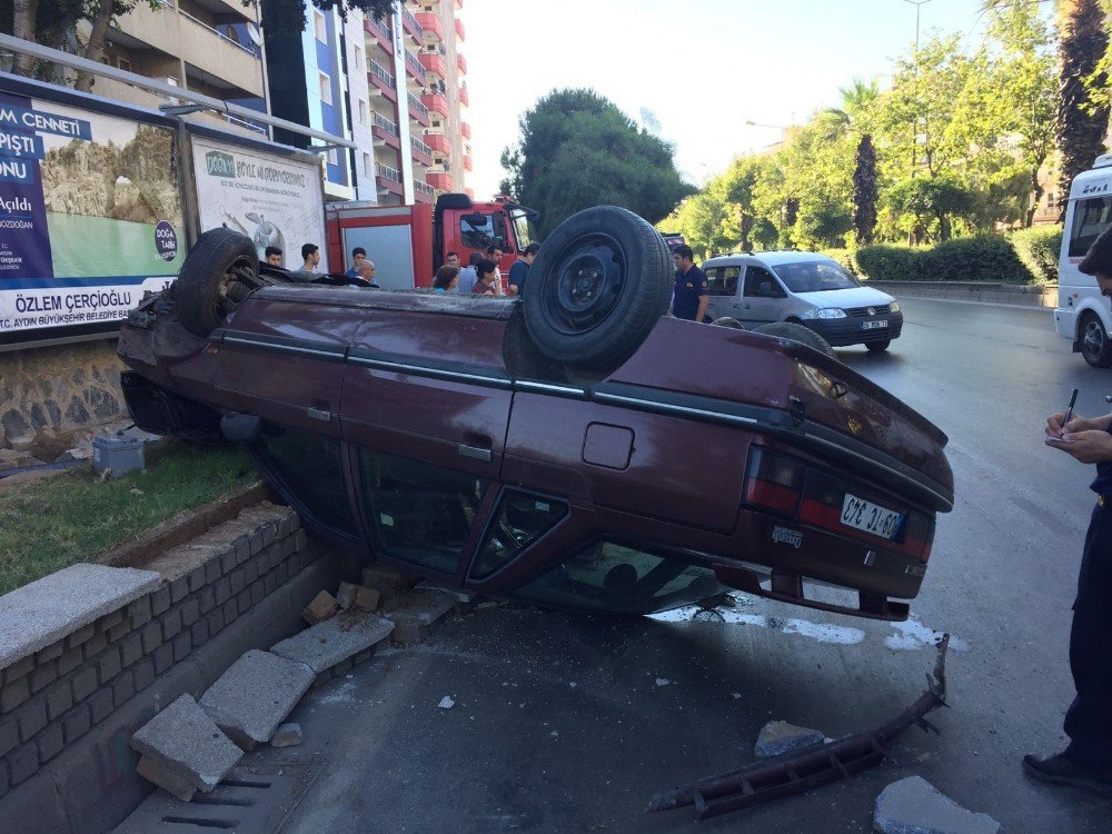 Düz Yolda Takla Atan Otomobilin Sürücüsü Hastaneye Kaldırıldı