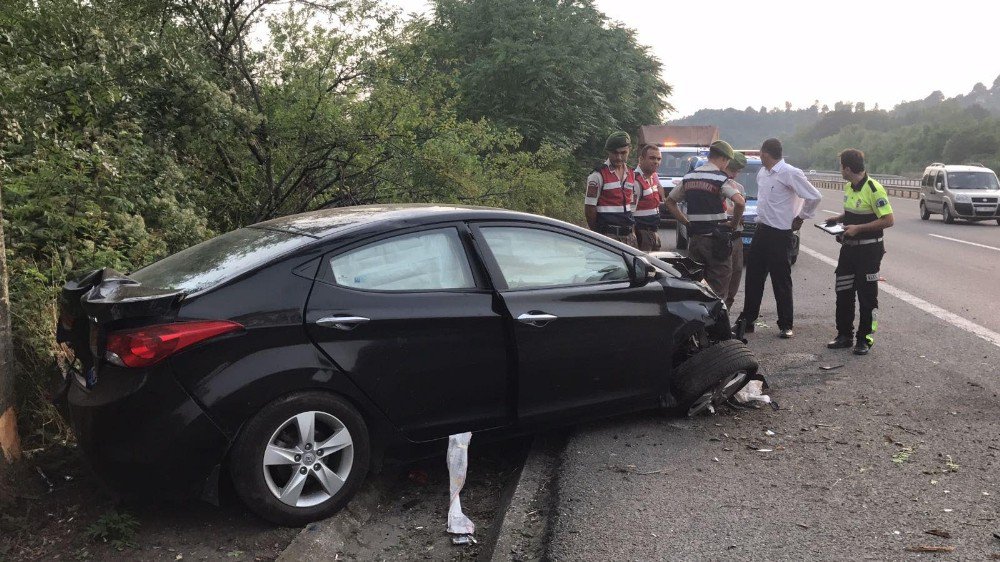 Yoldan çıkan otomobil erik ağacına çarptı