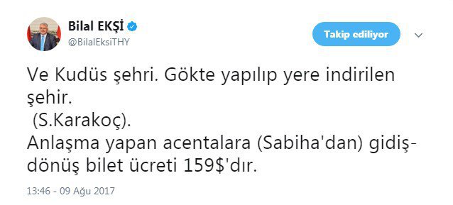 ‘#ThyKudüseİndirimYap’ etiketine THY’den müjdeli haber geldi