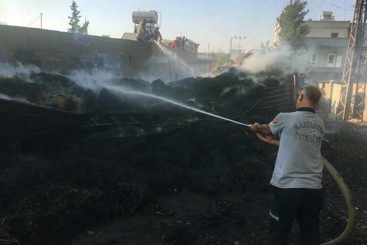 Seyir halindeki saman yüklü tır yandı