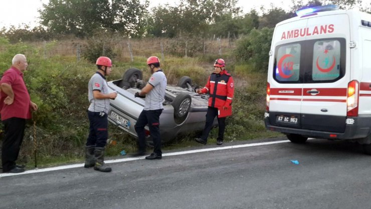 Yoldan çıkan otomobil takla attı: 3 yaralı